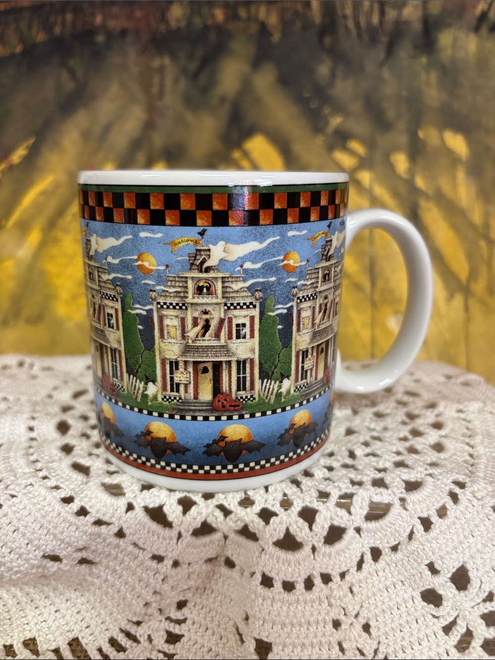Halloween • Vintage Y2K (2000) Debbie Mumm "Haunted House" ceramic coffee mug